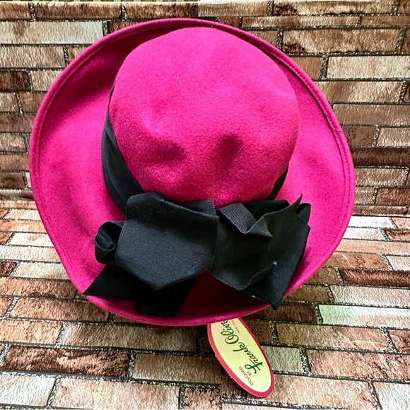 Frank Olive Vintage 1960’s  Fuchsia Wide Brim Hat with Black Band main image 6